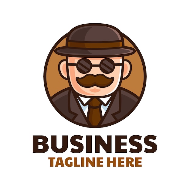 Mustache Businessman Logo Design