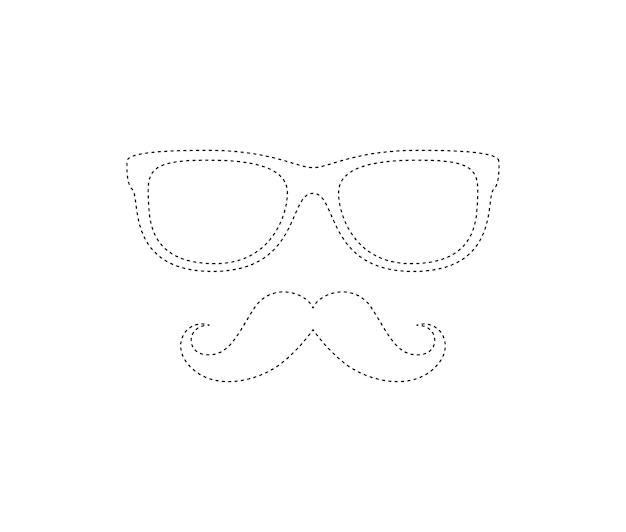 Mustache and Glasses tracing worksheet for kids