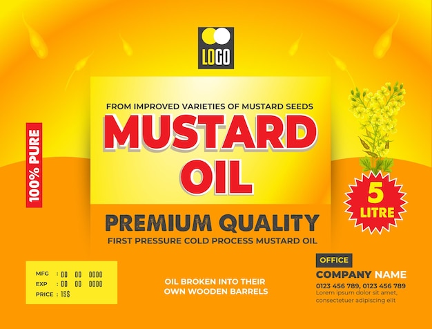 Mustard oil labels Mustard oil yellow color design Template