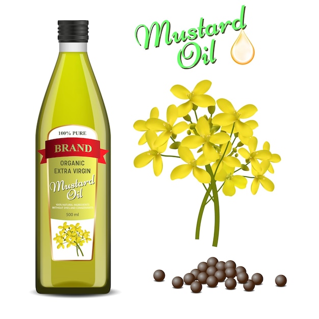 Vector mustard oil set vector realistic illustration