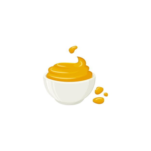 Vector mustard sauce bowl vector icon honey cream cartoon dip spice yellow dressing food illustration