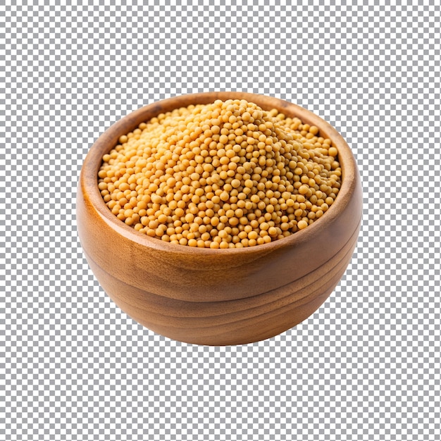 Vector mustard seeds in a wooden bowl isolated on a transparent background