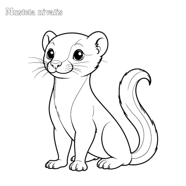 Mustela nivalis hand drawn coloring page and outline vector design