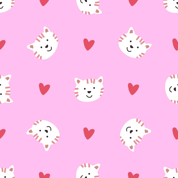 The muzzles of kittens with hearts on a pink background