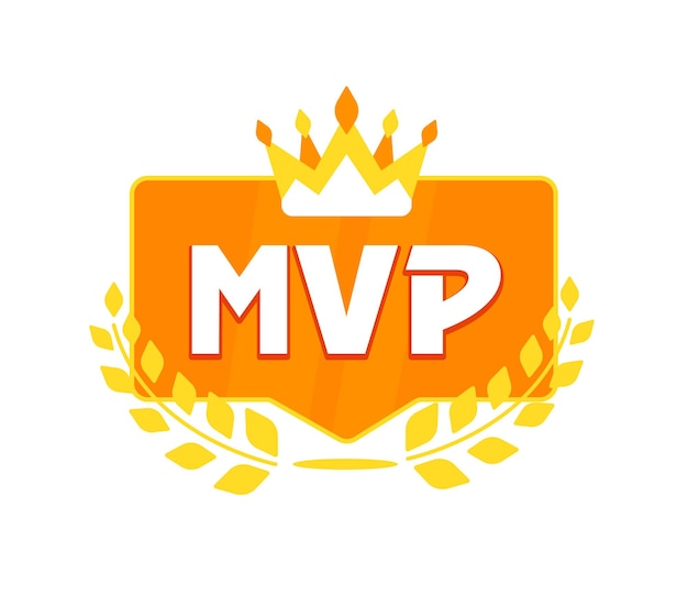 MVP Most Valuable Player Award Golden Crown and Laurel on Shiny Orange Badge Proclaiming