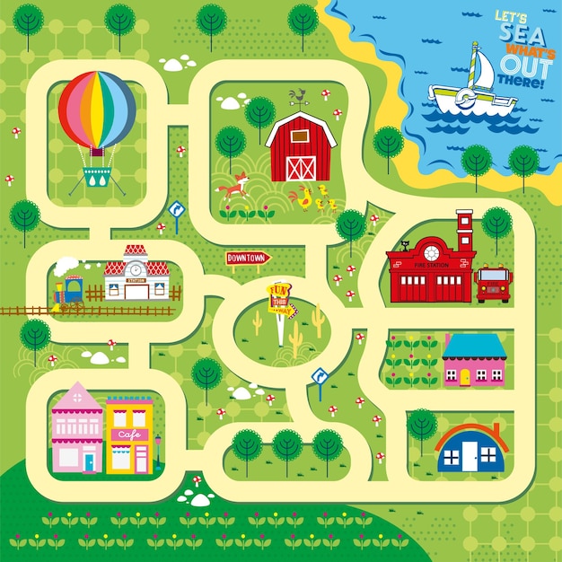 My hometown track maps illustration for kids play mat and roll mat design