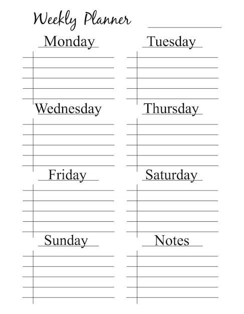 My plans goals tasks reminders schedule Personal week planner