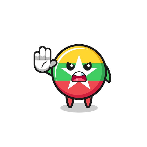 Myanmar flag character doing stop gesture cute design