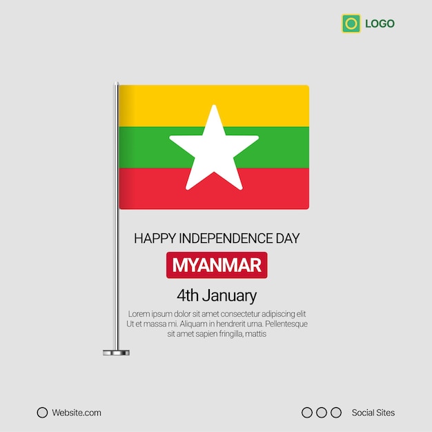 Myanmar Independence Day Social Media Banner Editable Vector Design with Flag