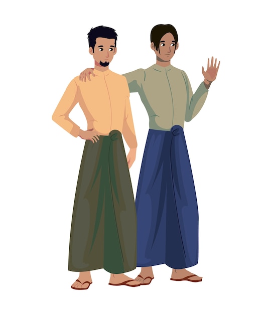 Vector myanmar men in traditional costume