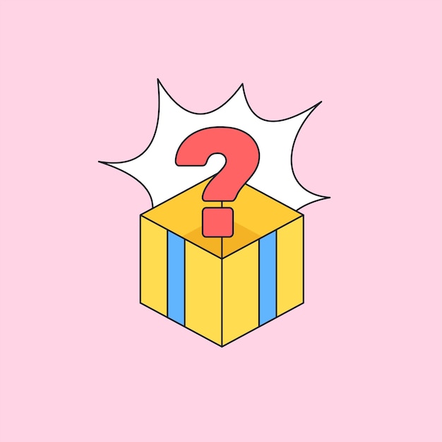 Mystery box icon question mark inside gift box for rare upcoming product online shop social media marketing