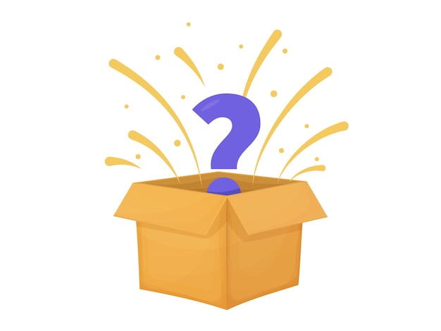 Mystery contest cardboard box with question Mystery box gift question icon