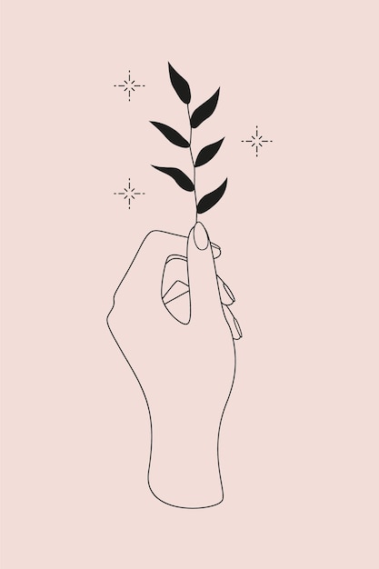 Mystic logo with magic symbol of hand, plant and stars.  illustration for temporary tattoo