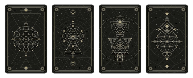 Mystic sacred geometric linear shapes tarot cards. Abstract mystical signs occult cards for magic crafts vector illustration set. Sacred geometry sacramental posters