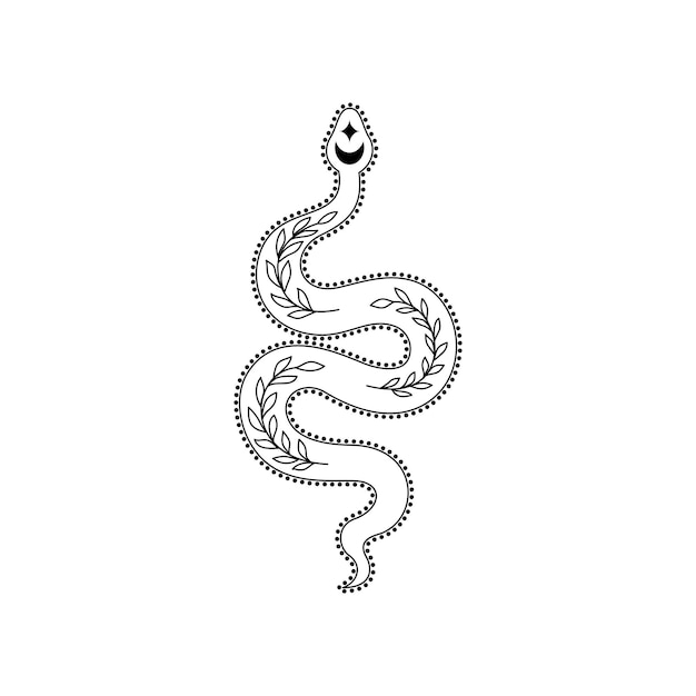 Mystic snake in doodle style on white background.