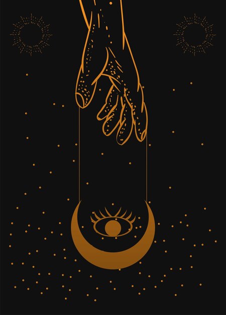 Vector mystical aestetic poster hand moon star retro magic mystery bohemin