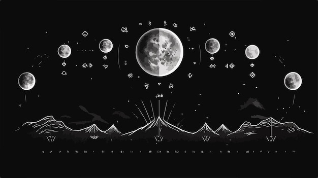 Vector mystical astrology moon phases banner