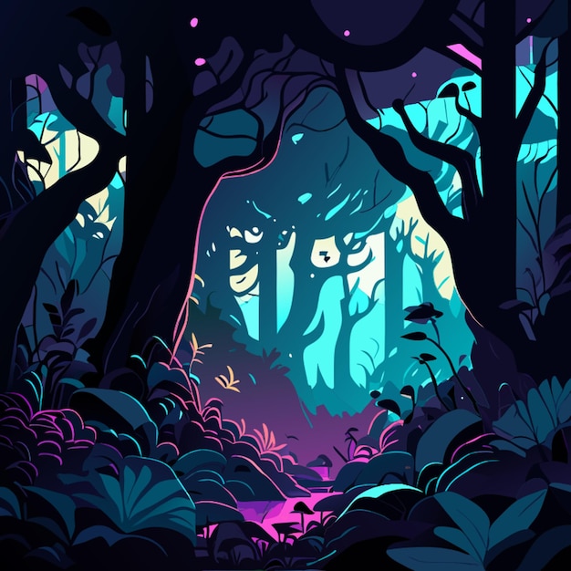 a mystical bioluminescent forest at night where the trees emit an otherworldly glow vector