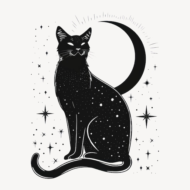 Mystical black cat illustration