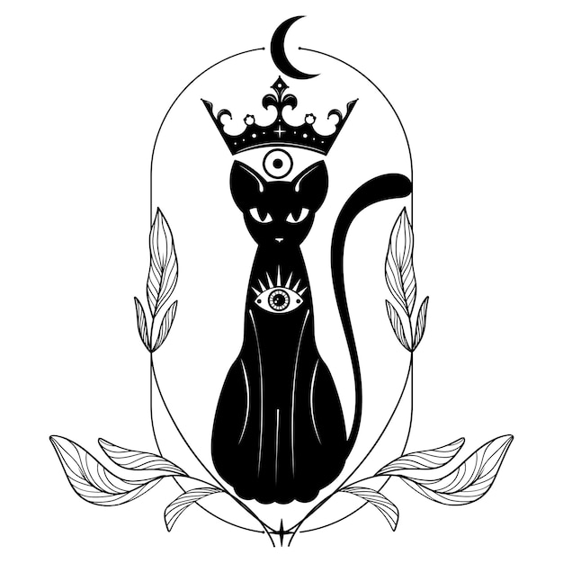 Mystical black cat Silhouette Poster with a cat Vector