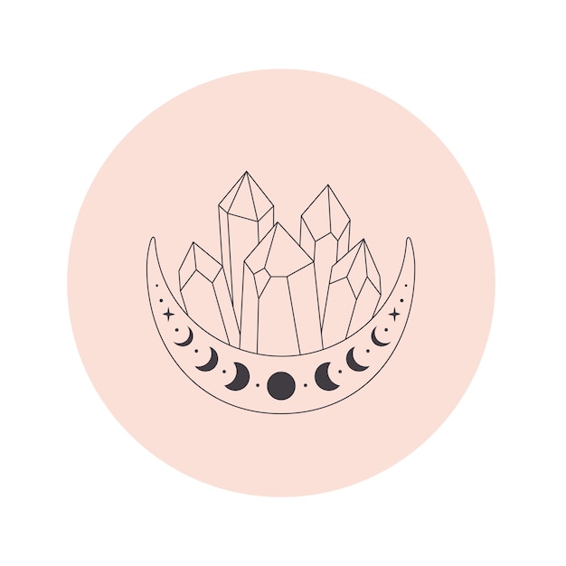 Mystical, esoteric, magic or healing crystals. Linear art. Editable strocks. Vector illustration