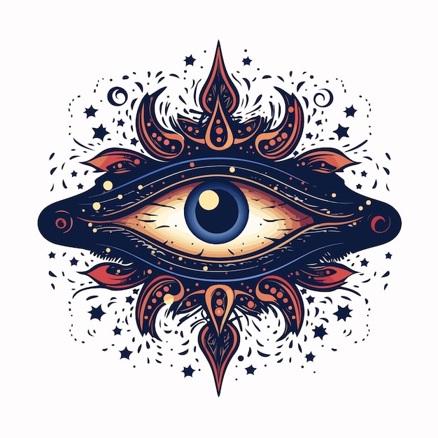 Vector mystical evil eye composition with celestial stars