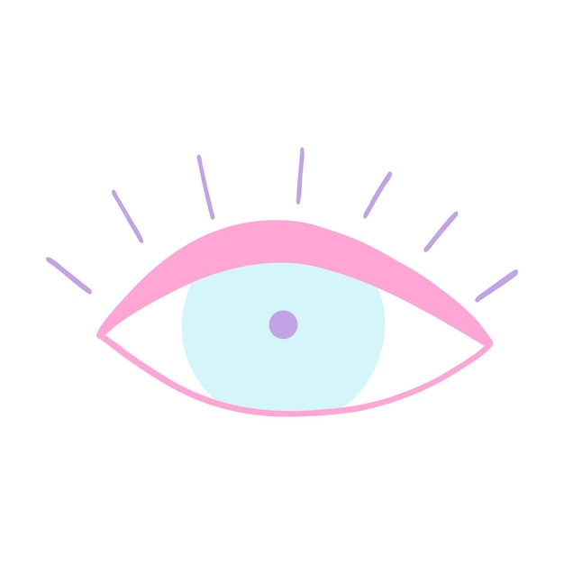 Mystical eye icon in cartoon retro style Vector illustration of pop sticker evil eye symbol talisman in girly pink and blue colors