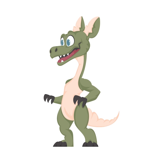 Mystical fabulous funny green dinosaur Cartoon style