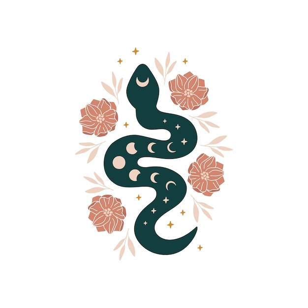 Mystical floral snake vector illustration