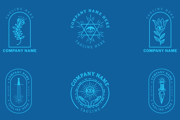 Mystical Light Blue Minimalist Symbol Logo Collection Blue Pastel Style