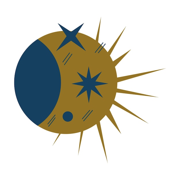 Mystical moon and sun eclipse Minimalistic flat style Blue and gold color Symbol magic mysticism