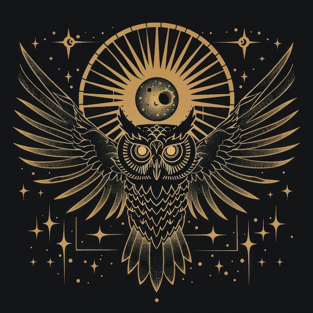 Mystical owl with celestial elements