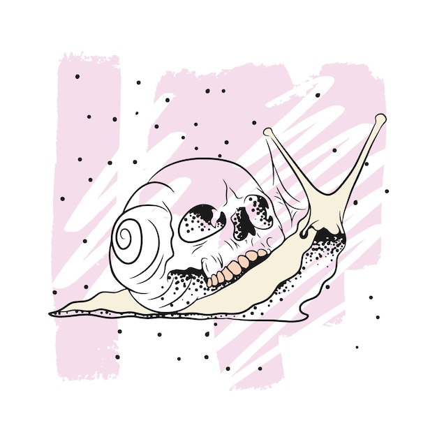 Mystical snail with a skull contour drawing graphics strokes dotwork