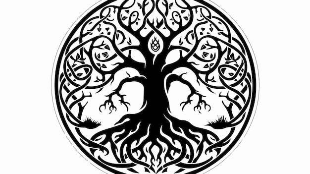 Vector mystical tree of life yggdrasil circle in norse mythology celtic design