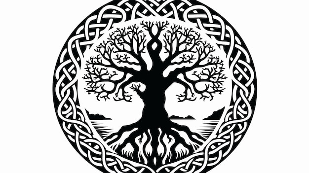 Vector mystical tree of life yggdrasil circle in norse mythology celtic design