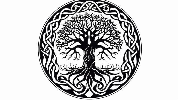 Vector mystical tree of life yggdrasil circle in norse mythology celtic design