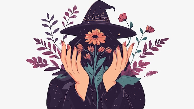 Mystical Witch Hands Holding Boho Vector Mystic Flower