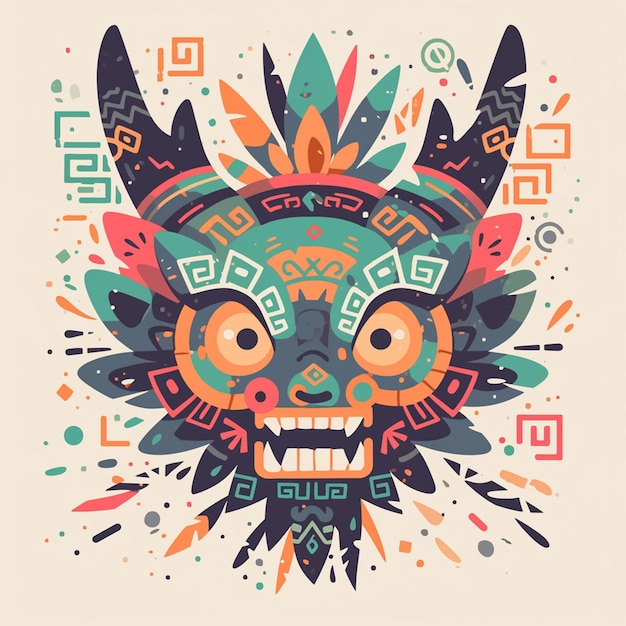 Mythical characters on vibrant traditional masks