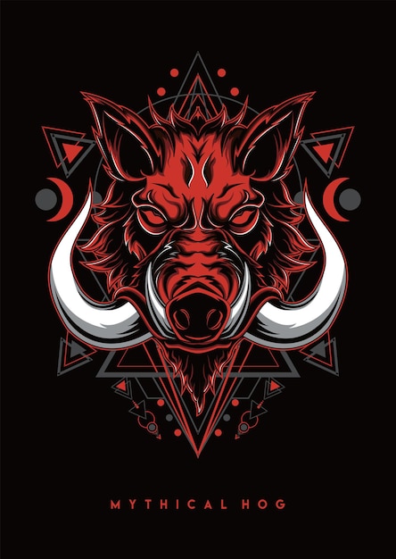 mythical hog with sacred geometric vector illustration design