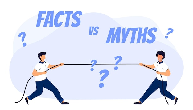 Myths vs facts oncept of thorough factchecking or easy compare evidence