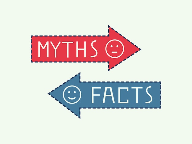 Myths vs facts red and blue infographic icon