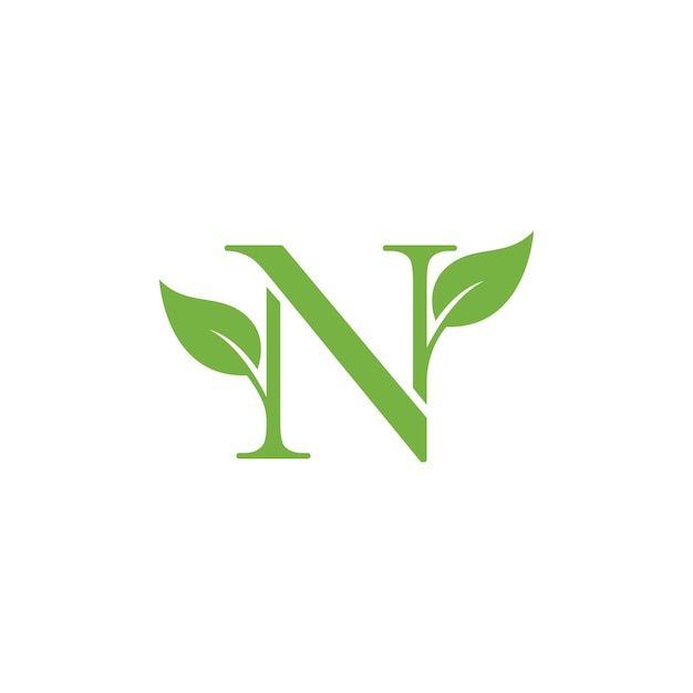 N Initial letter with green leaf