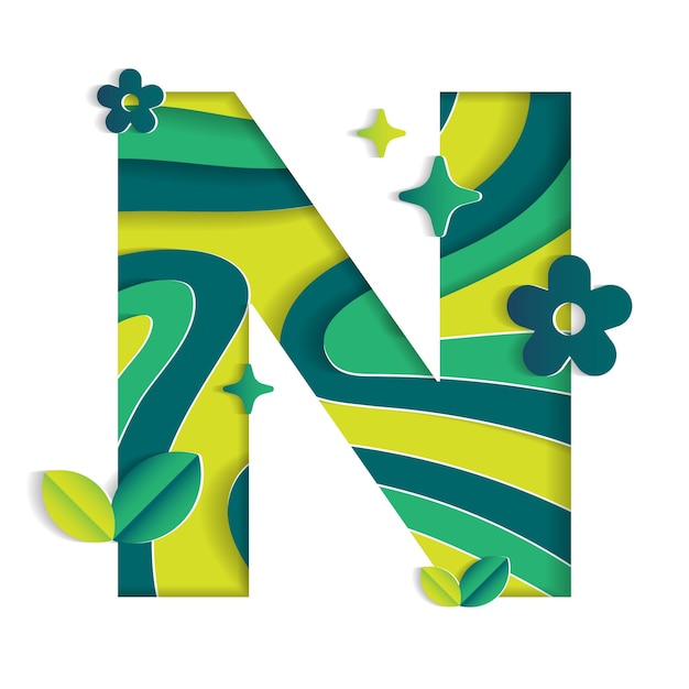 N Letter Character Environmental Environment Day Abstract Green 3D Paper Layer Vector Illustration