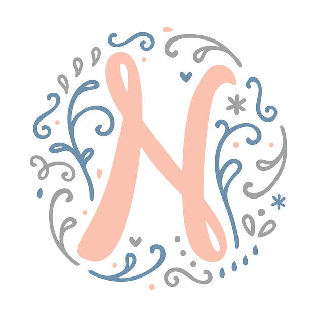 ' N ' Letter Monogram Design -   decorated letter alphabet - feminine floral design