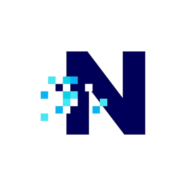 N letter pixel mark digital 8 bit logo vector icon illustration