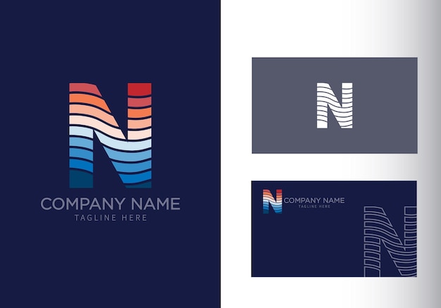 N letter with ocean waves and sunset beach vibes Font style vector design template