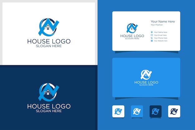 N shape house logo and business card design template premium vector