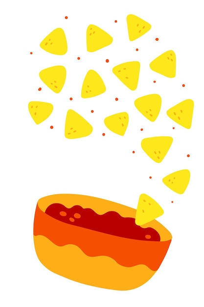 Vector nachos chips with chili sauce traditional mexican cuisine food flat vector illustration