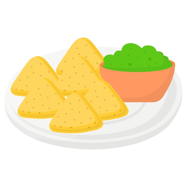 Nachos Tortilla chips with jalapeno peppers sour cream sauce concept vector Fast Food symbol Junk