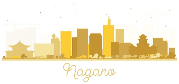 Nagano Japan City Skyline Silhouette with Golden Buildings. Vector Illustration. Simple Flat Concept for Tourism Presentation, Placard. Business Travel Concept. Nagano Cityscape with Landmarks.